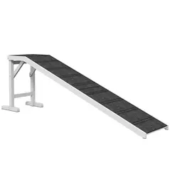 PawHut Pet Ramp for Dogs with Non-Slip Carpet and Top Platform - White & Grey - 1