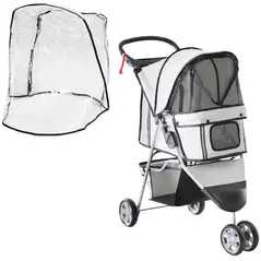 PawHut Dog Stroller with Cover for Small Miniature Dogs, Folding Cat Pram Dog Pushchair with Cup Holder, Storage Basket, Reflective Strips, Grey - 1