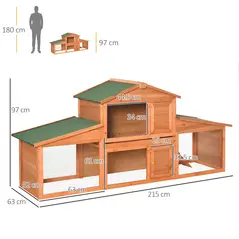 PawHut Large Rabbit Hutch Outdoor, Guinea Pig Hutch, Wooden Small Animal House, with Rabbit Run, 215 x 63 x 97 cm - 3