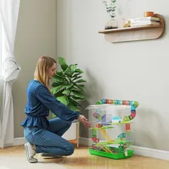 PawHut Hamster Cage, 5 Tier Carrier Habitat with Exercise Wheels Tunnel Tube Water Bottle Dishes House Ladder, Gerbil Cage for Dwarf Mice, Green - 9