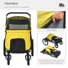 PawHut Foldable Pet Stroller, with Washable Cushion, Storage Bags, Safety Leash, for Medium, Large Dogs, Cats - Yellow - 7