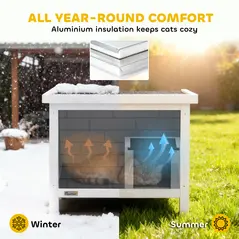 PawHut Outdoor Cat House Insulated with Openable Roof, Weatherproof Feral Cat Shelter for Rabbits, Cats, Grey - 4
