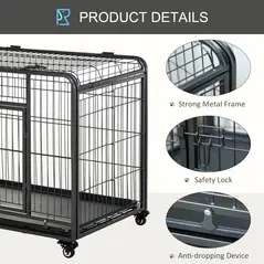 PawHut Metal Dog Cage Kennel Locking Door & Wheels Removable Tray Openable Top For Medium Pets 94 x 58 x 69.5 cm - 5