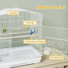 PawHut Large Metal Bird Cage with Perches, Food Bowls, Swing, for Budgies, Parakeets, White - 6