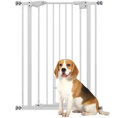 PawHut Extra Tall Pet Gate, Indoor Dog Safety Gate, with Cat Flap, Auto Close, 74-80cm Wide - White - 1