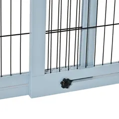 PawHut Freestanding Dog Gate, Foldable Pet Fence, Indoor Wood Barrier, Stair Gate with Support Feet, for Doorway, Hallway, Small and Medium Dogs, 69H x 104-180 cm, Blue-grey - 9