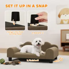 PawHut Elevated Dog Sofa Bed, Breathable Pet Sofa with Backrest and Armrest for Small Dogs, Brown - 7