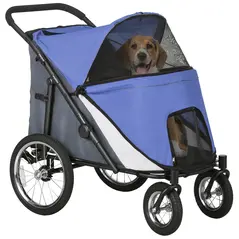 PawHut Foldable Pet Stroller, with Washable Cushion, Storage Bags, Safety Leash, for Medium, Large Dogs, Cats - Blue - 1