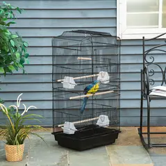 PawHut Large Metal Bird Cage with Stand, Perches, Food Bowls, Swing, for Budgies, Parakeets, Black - 2