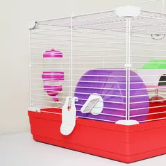 PawHut Hamster Cage, Small Gerbil Cage 2 Tiers Portable w/ Handle, Exercise Wheel, Water Bottle, Dishes - 9