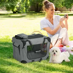 PawHut Oxford Fabric Folding Pet Carrier Bag Grey - 2