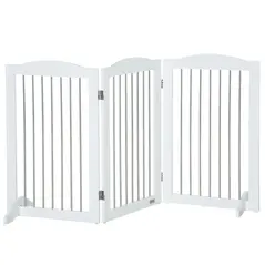 PawHut Foldable Dog Gate, Freestanding Pet Gate, with Two Support Feet, for Staircases, Hallways, Doorways - White - 1
