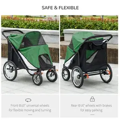 PawHut Foldable Pet Stroller, with Washable Cushion, Storage Bags, Safety Leash, for Medium, Large Dogs, Cats - Green - 5