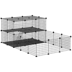 PawHut Pet Playpen with Door, Guinea Pigs Metal Mesh Cage for Small Animal, Chinchilla, 175 x 105 x 70 CM, Black - 1