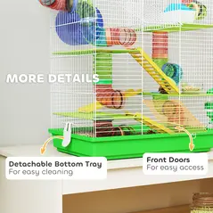 PawHut Hamster Cage, 5 Tier Carrier Habitat with Exercise Wheels Tunnel Tube Water Bottle Dishes House Ladder, Gerbil Cage for Dwarf Mice, Green - 6