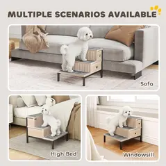 PawHut Dog Stairs with Storage, Non-Slip Cover, Pet Steps for Small Dogs & Older Cats, for Sofa, High Bed, Oak Tone - 5