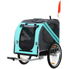 PawHut Folding Dog Bike Trailer Pet Cart Carrier for Bicycle Travel in Steel Frame with Hitch Coupler - Light Blue & Grey - 1
