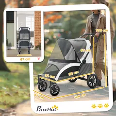 PawHut Foldable Pet Stroller for Large Dogs with 4 Big Wheels, Shock-Absorbing Frame, Safety Leashes, Brakes, Dark Grey - 3