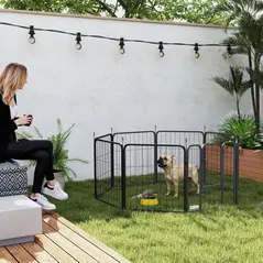 PawHut Eight-Panel Dog Playpen with Door, for Large Dogs, Indoors, Outdoors, 60cm Tall, Black - 2