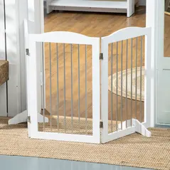 PawHut Foldable Dog Gate, Freestanding Pet Gate, with Two Support Feet, for Staircases, Hallways, Doorways - White - 9