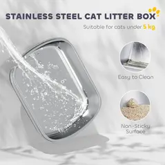 PawHut Large Stainless Steel Litter Box, Enclosed Metal Cat Litter Tray with Scoop, Deodoriser Bag, Front-Entry and Top-Exit - 4
