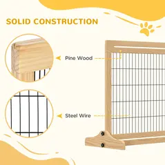 PawHut Freestanding Dog Gate, Foldable Pet Fence, Indoor Wood Barrier, Stair Gate with Support Feet, for Doorway, Hallway, Small and Medium Dogs, 69H x 104-180 cm, Natural Wood Finish - 6
