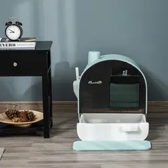 PawHut Hooded Cat Litter Box, Kitten Litter Tray, with Lid, Scoop, Filter, Flap Door - 9