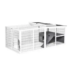 PawHut Guinea Pigs Hutches Wooden Small Rabbits Hutches Pet Run Cover Indoor Outdoor, Grey - 8