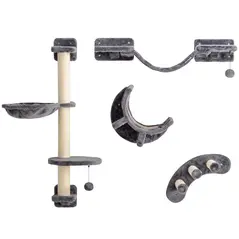 PawHut Four-Piece Cat Wall Furniture, with Hammock, Ladder, Platforms, Steps, for Indoor Use - Dark Grey - 1