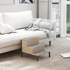 PawHut Dog Stairs with Storage, Non-Slip Cover, Pet Steps for Small Dogs & Older Cats, for Sofa, High Bed, Oak Tone - 8