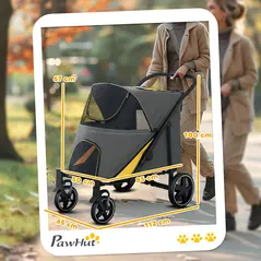 PawHut Foldable Pet Stroller, with Universal Wheels, Shock Absorber, for Medium and Large Dogs - Grey - 3