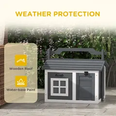 PawHut Indoor Rabbit Hutch, Portable Small Animal House Outdoor, with Top Handle, Openable Roof - Grey - 8