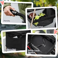 PawHut PawH 3-in-1 Pet Stroller, Folding 4 Wheel Dog Pram with Detachable Carrier for Mini Dogs, Cats, Black - 8