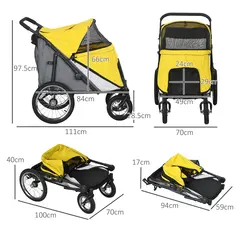 PawHut Foldable Pet Stroller, with Washable Cushion, Storage Bags, Safety Leash, for Medium, Large Dogs, Cats - Yellow - 3
