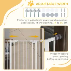 PawHut Extra Tall Pet Gate, Indoor Dog Safety Gate, with Cat Flap, Auto Close, 74-80cm Wide - White - 6