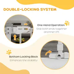 PawHut Extra Tall Pet Gate, Indoor Dog Safety Gate, with Cat Flap, Auto Close, 74-101cm Wide - White - 4