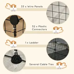 PawHut Pet Playpen with Door, Guinea Pigs Metal Mesh Cage for Small Animal, Chinchilla, 175 x 105 x 70 CM, Black - 6