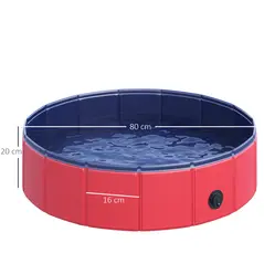 PawHut Foldable Dog Pool, 80 x 20 cm Pet Paddling Pool with Wood Board Support and Anti-Slip Bottom, Portable Doggy Paddling Pool for Garden and Outdoor Use, Red - 3