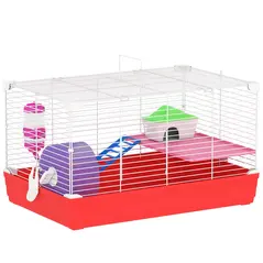 PawHut Hamster Cage, Small Gerbil Cage 2 Tiers Portable w/ Handle, Exercise Wheel, Water Bottle, Dishes - 1