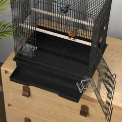 PawHut Large Metal Bird Cage with Perches, Food Bowls, Swing, for Budgies, Parakeets, Black - 8