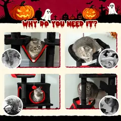 PawHut Gothic Cat Tree, 152 cm Multi-Level Cat Tower for Large Cats with Coffin Bed, Large Condo, for Halloween - 8