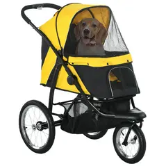 PawHut Foldable Pet Stroller Jogger, with Three Wheels, Canopy, for Medium and Small Dogs, Yellow - 1