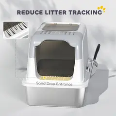 PawHut Extra Large Stainless Steel Litter Box, Enclosed Cat Litter Tray with Scoop, Deodorizer Bag, Front-Entry and Top-Exit - 6