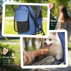 PawHut Foldable Pet Stroller for Dogs, Puppy Stroller, with Large Carriage, Brakes, Canopy - Blue - 7