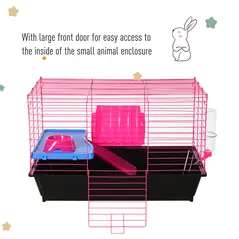 PawHut Dwarf Hamster Metal Cage Guinea Pigs Hutches w/ Tunnels Pink - 7