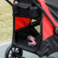 PawHut Foldable Pet Stroller for Large Dogs with Four Big Wheels, Shock-Absorbing Frame, Safety Leashes, Brakes, Red/Black - 9