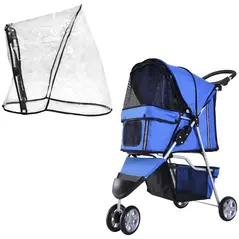 PawHut Dog Stroller with Cover for Small Miniature Dogs, Folding Cat Pram Dog Pushchair with Cup Holder, Storage Basket, Reflective Strips, Blue - 1