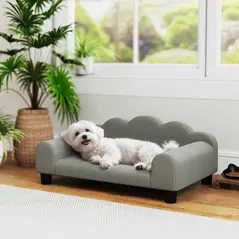 PawHut Elevated Dog Sofa Bed, Breathable Pet Sofa with Backrest and Armrest for Small Dogs, Grey - 2