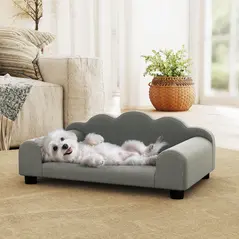 PawHut Elevated Dog Sofa Bed, Breathable Pet Sofa with Backrest and Armrest for Small Dogs, Grey - 8