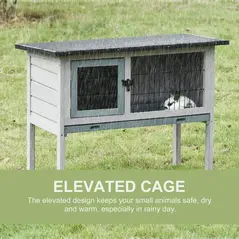 PawHut Elevated Fir Wood Guinea Pigs Hutches Tray Openable Asphalt Roof Outdoor Pet Cage Grey - 6